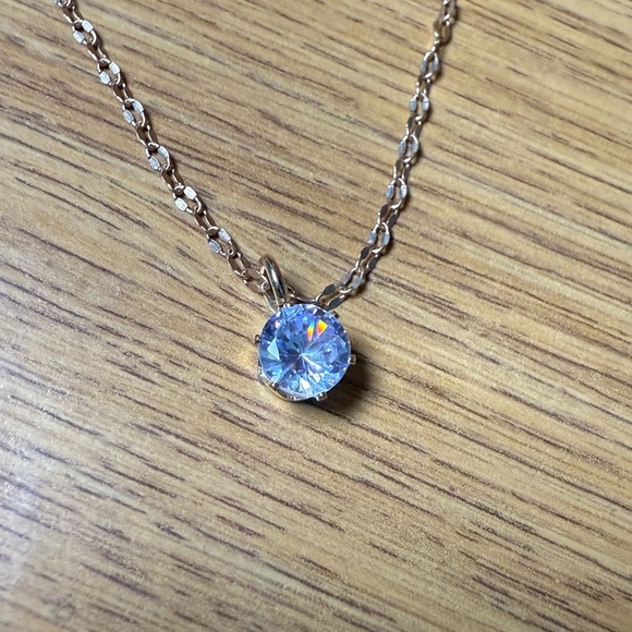 New Light Blue & White Cubic Zirconia Necklace – 16” Chain – Large Pendant Stone - Picture 3 of 4